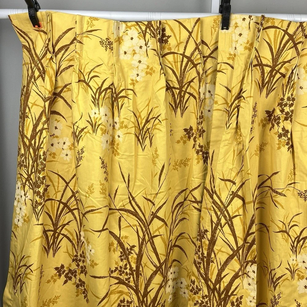 VTG Sears Pinch Pleat Curtain Panels Thermalgard‎ Gold Yellow Floral Cottagecore